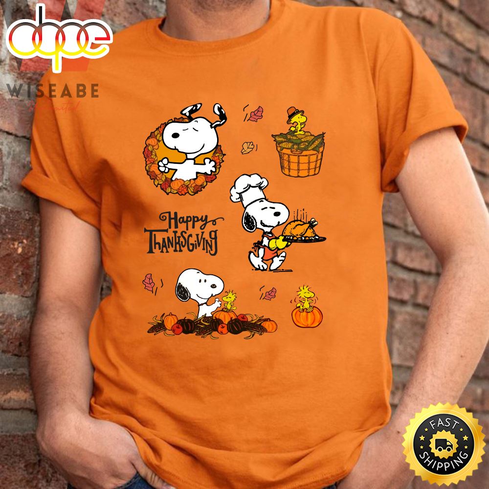 Cute Snoopy And Woodstock Happy Thanksgiving Peanuts Thanksgiving T Shirt V4q5tw