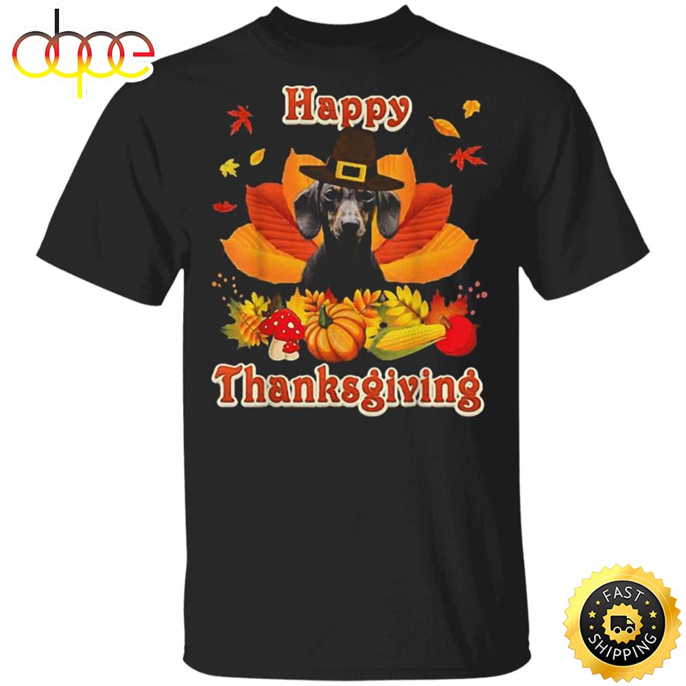 Dachshund Happy Thanksgiving T Shirt Cute Dog Vintage Fall Designs Weiner Dog Gifts For Unisex G0lcy3