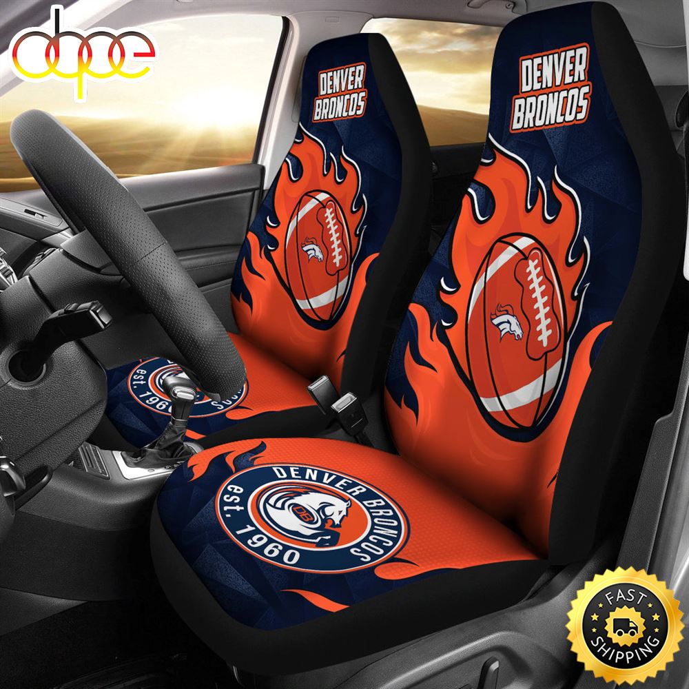 Denver Broncos Car Seat Covers Fire Ball Flying Nfl Sport C0zwoa