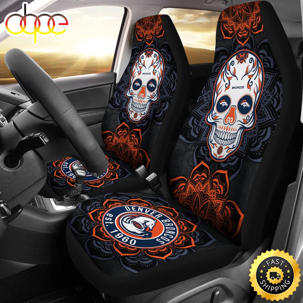 Denver Broncos Car Seat Covers Nfl Skull Mandala Yklov9