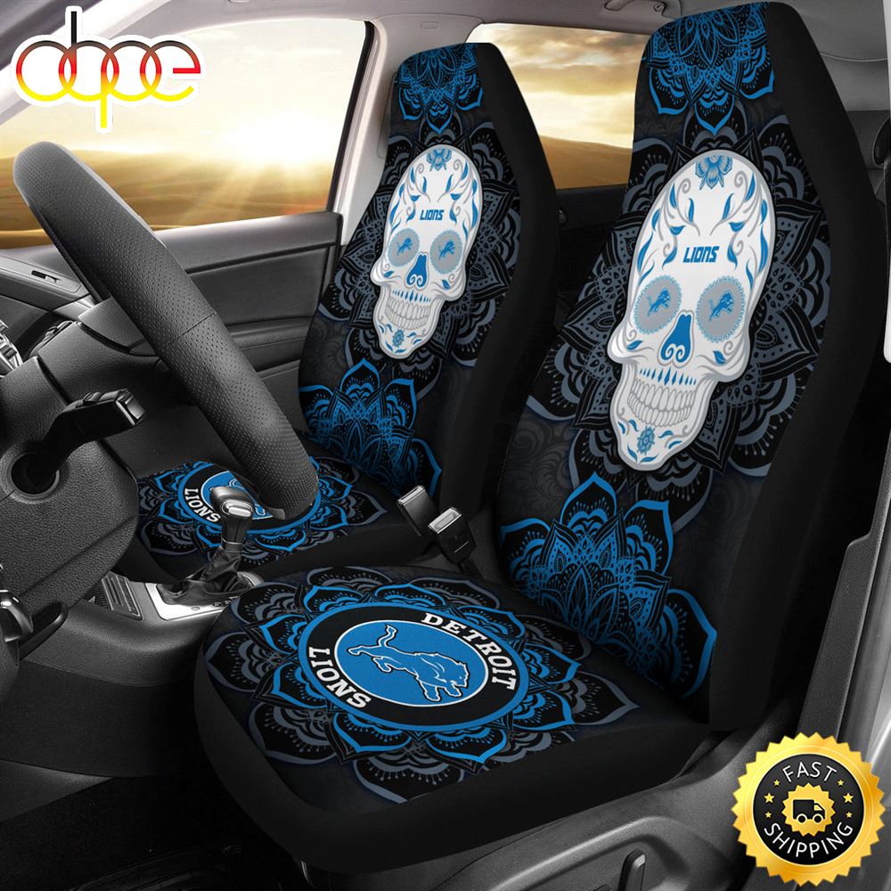 Detroit Lions Car Seat Covers Nfl Skull Mandala For Fan F3sewj