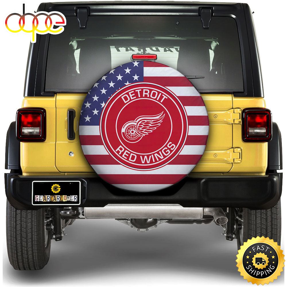 Detroit Red Wings Spare Tire Covers Custom US Flag Style Zkfzvd