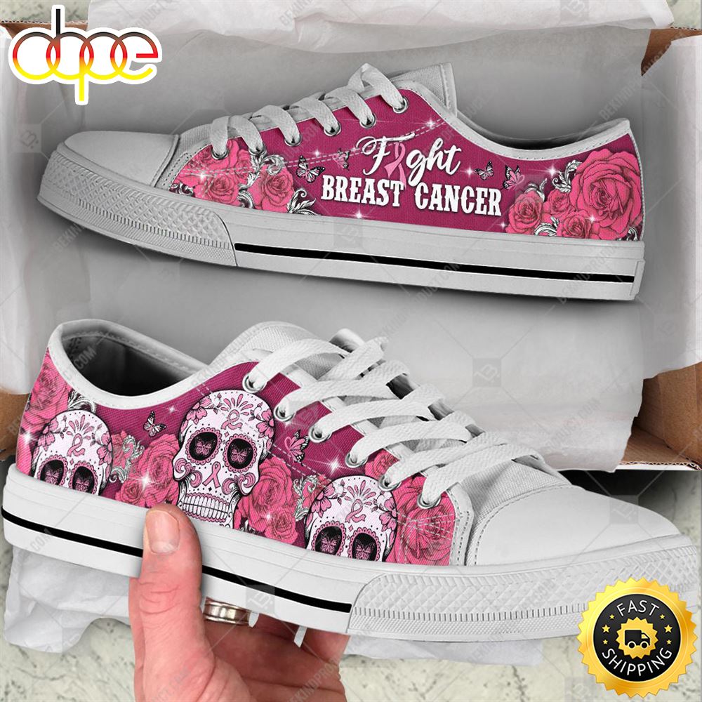 Fight Breast Cancer Low Top Shoes Awareness Sugar Skull Canvas Shoes Ils0gt