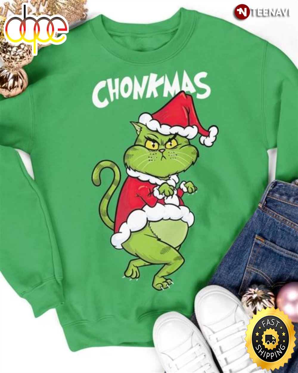 Funny Grinch Cat Shirt Chonkmas Feumqa