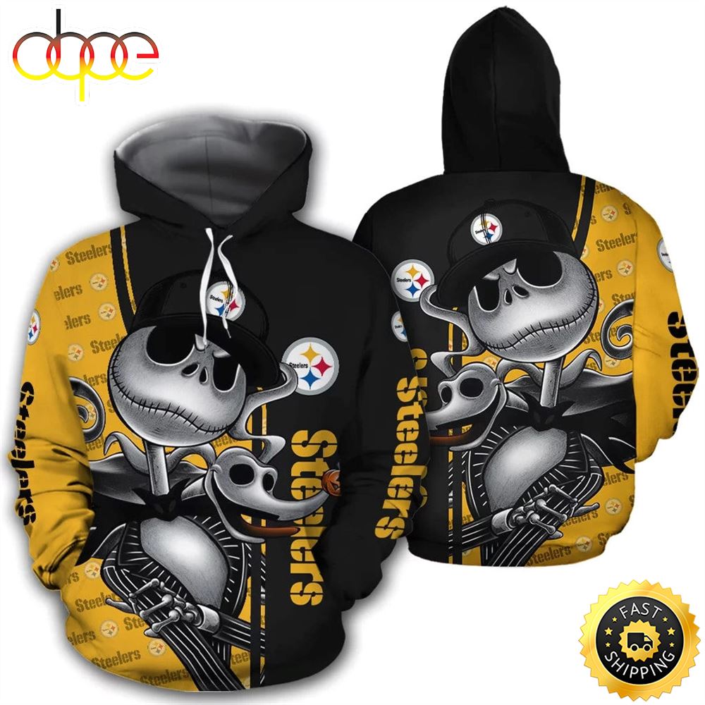 Great Pittsburgh Steelers With Jack Skellington Yellow Super Bowl 3D Pullover Hoodie 5516 Nxxetz