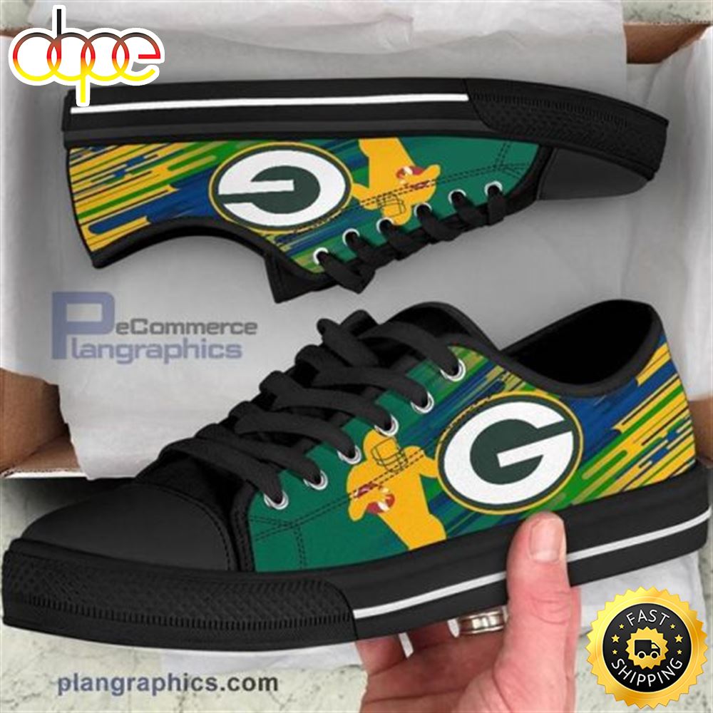 Green Bay Packers Canvas Canvas Sneaker Low Top Black Shoes Zgwg66