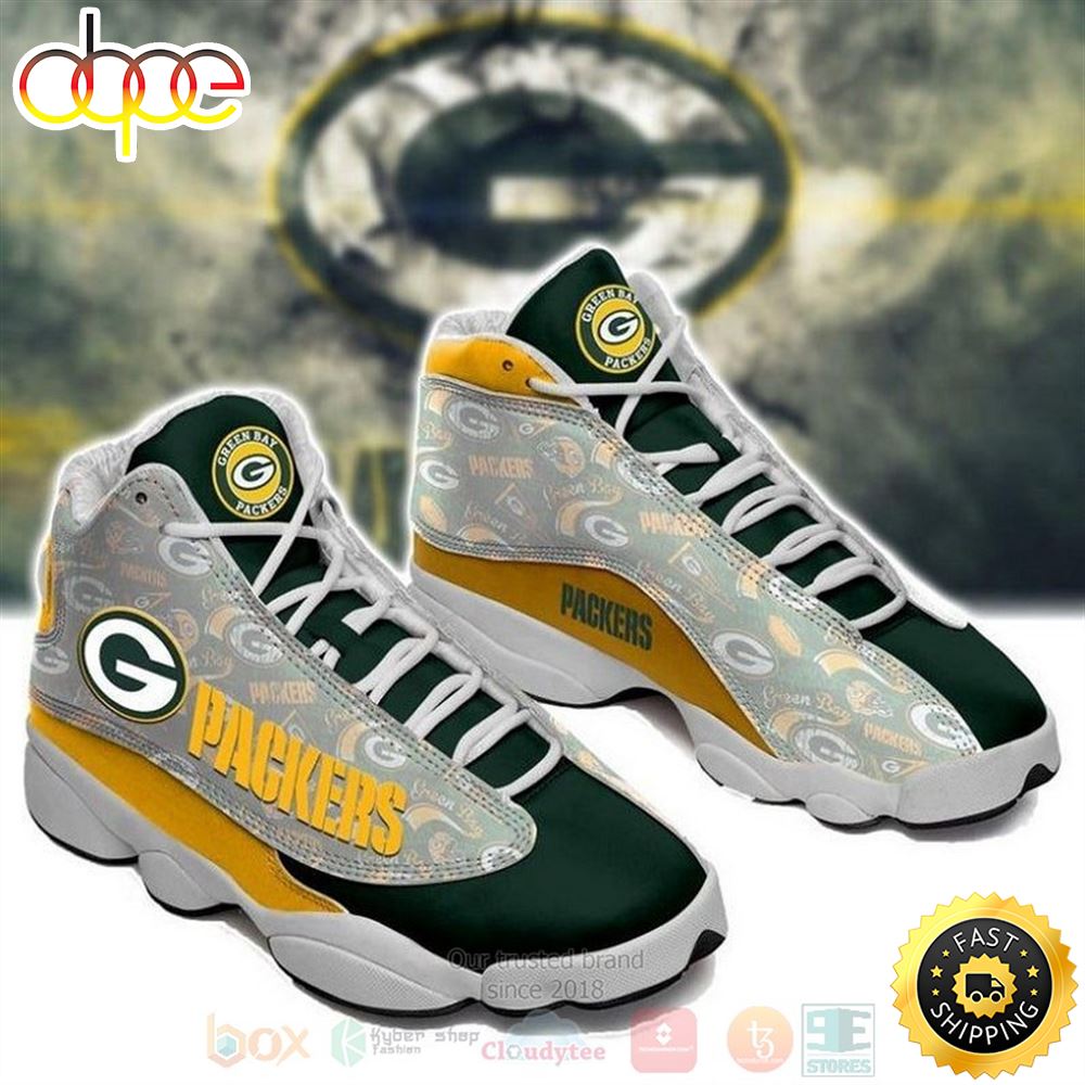 Green Bay Packers Nfl Team Green Yellow Air Jordan 13 Shoes Jdjm46