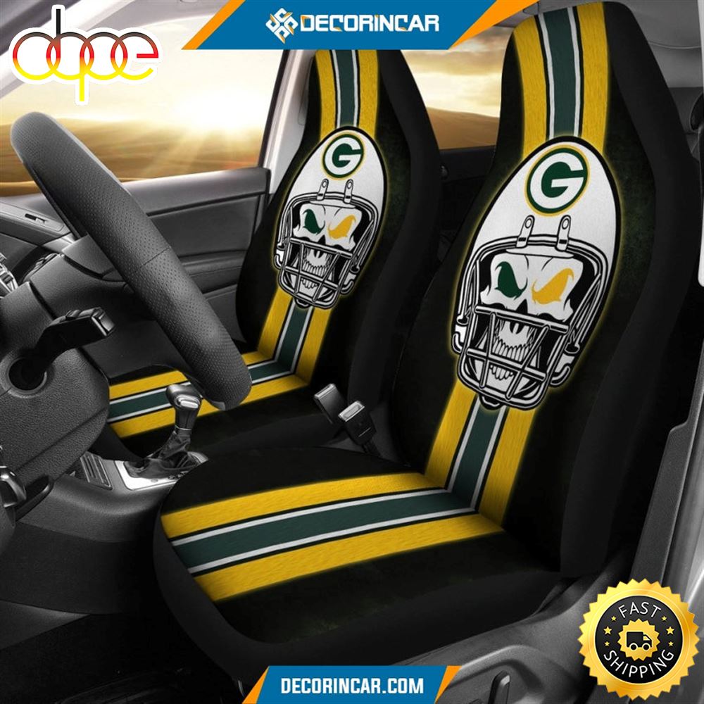 Green Bay Packers Skull Black Car Seat Covers Mk3xtn