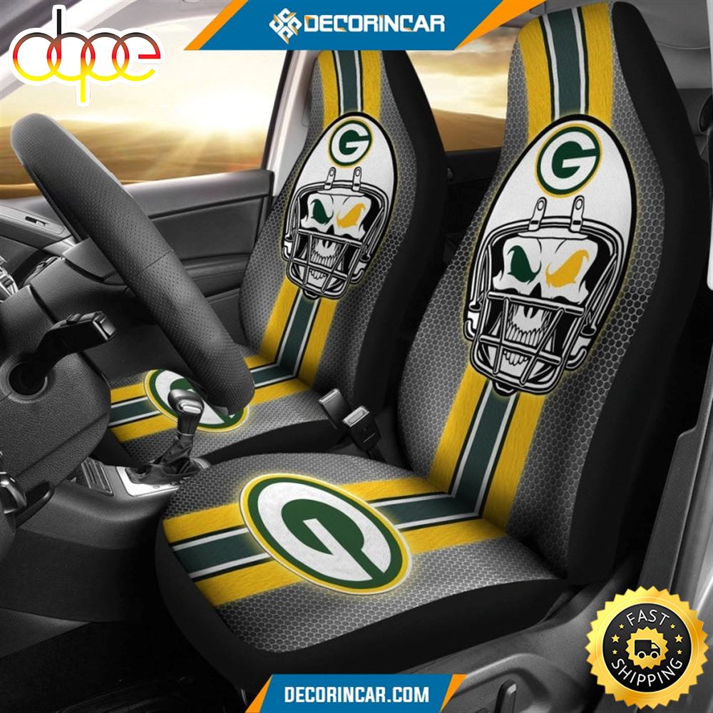 Green Bay Packers Skull Silver Car Seat Covers Jnmpsr