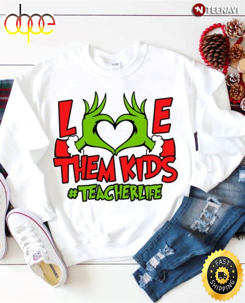 Grinch Hand Teacher Sweatshirt Love Them Kids Teacher Life Rh00n1