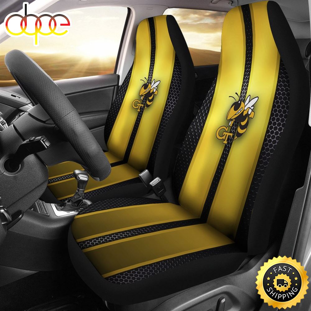 Incredible Line Pattern Georgia Tech Yellow Jackets Logo Car Seat Covers I1kdem