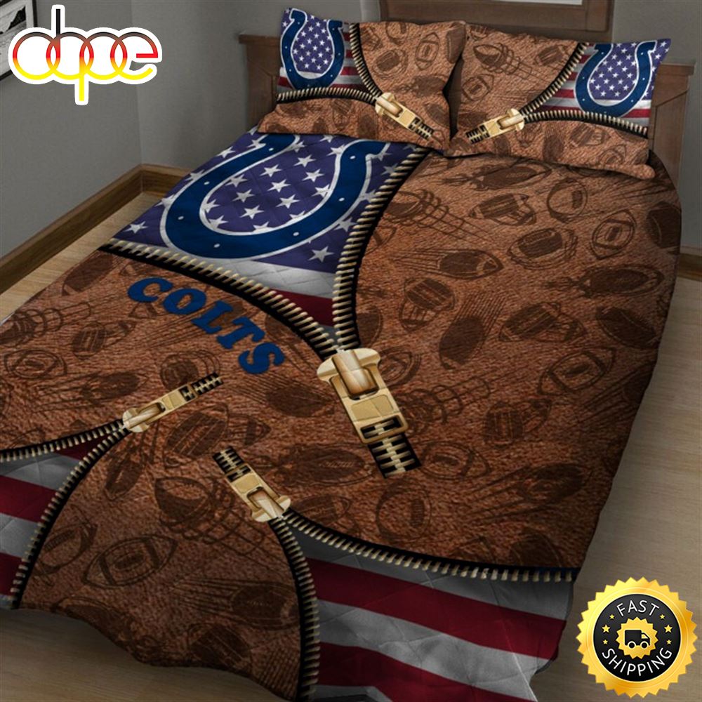 Indianapolis Colts NFL American Flag Leather Pattern Bedding Set Hbqp1o