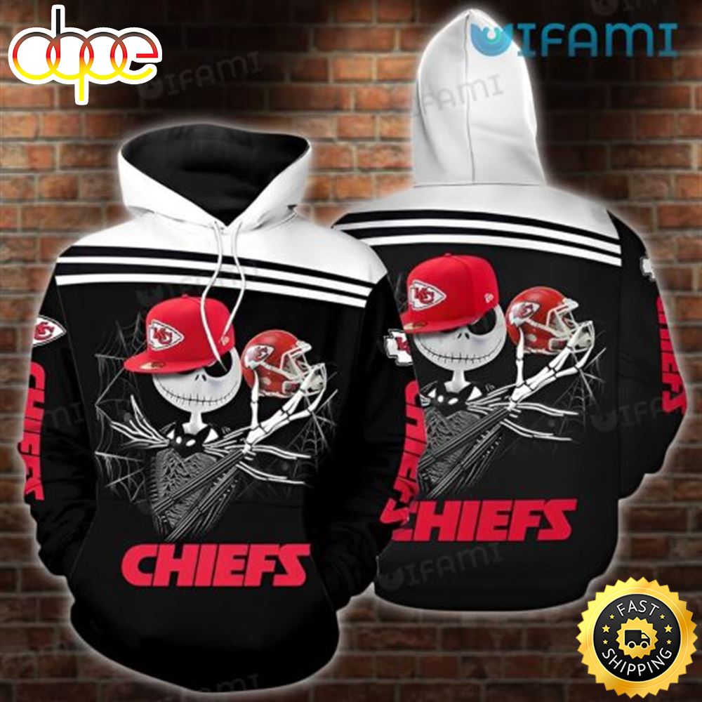 KC Chiefs Hoodie 3D Jack Skellington Hat Football Helmet Unique Kansas City Chiefs Gift Mpnjzy