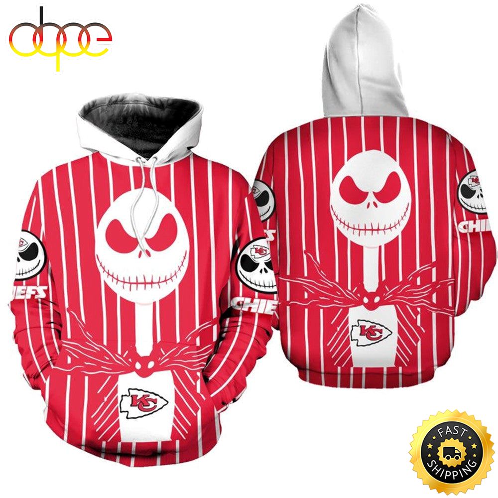 Kansas City Chiefs Jack Skellington Red With Logo Super Bowl 3D Pullover Hoodie 1060 Nytqyk