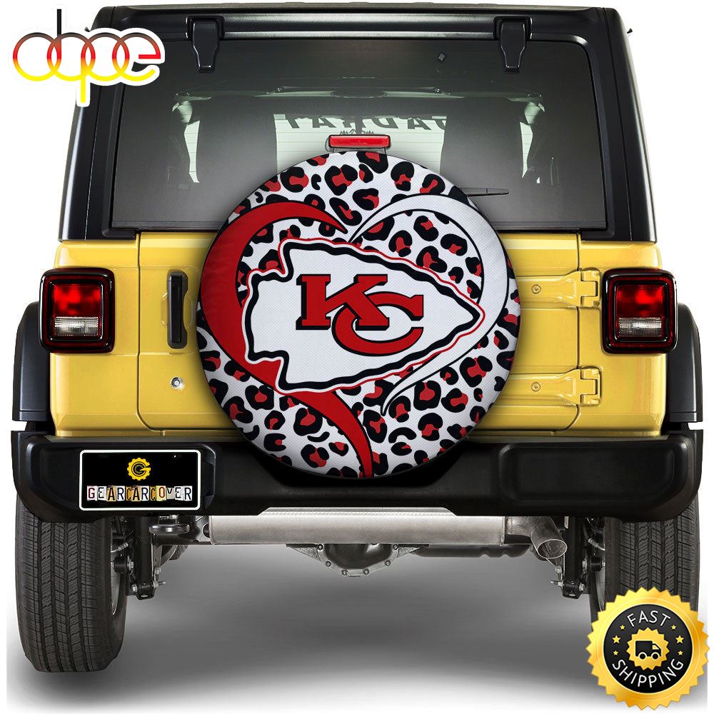 Kansas City Chiefs Spare Tire Cover Custom Leopard Heart For Fans Vdal0n