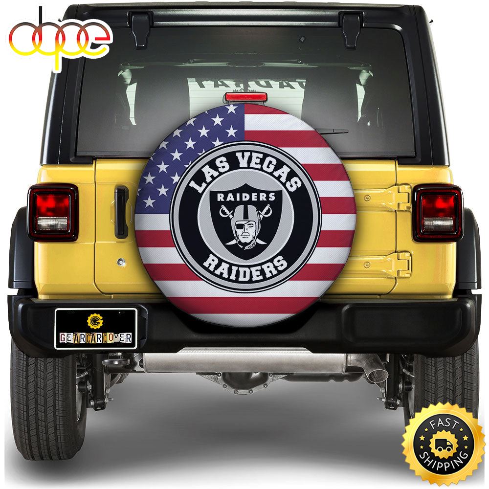 Las Vegas Raiders Spare Tire Covers Custom US Flag Style Xoyef0