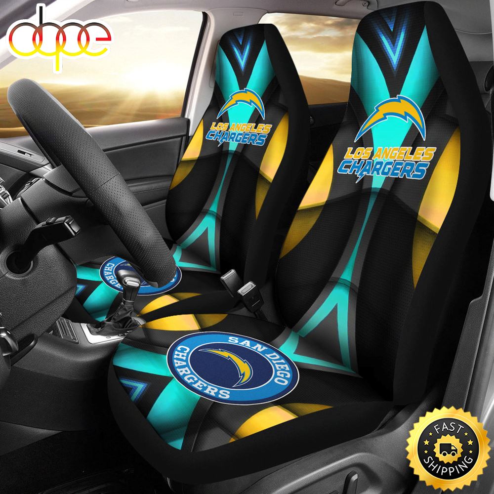 Los Angeles Chargers American Football Club Skull Car Seat Covers Nfl Car Accessories Custom For Fans Qlwtdt
