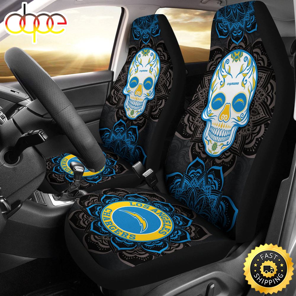 Los Angeles Chargers Car Seat Covers Nfl Skull Mandala For Fan Mku3fb