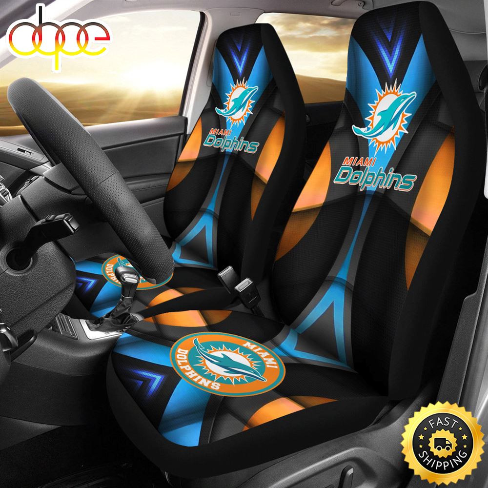 Miami Dolphins American Football Club Skull Car Seat Covers Nfl Car Accessories Custom For Fans Ymdsl7