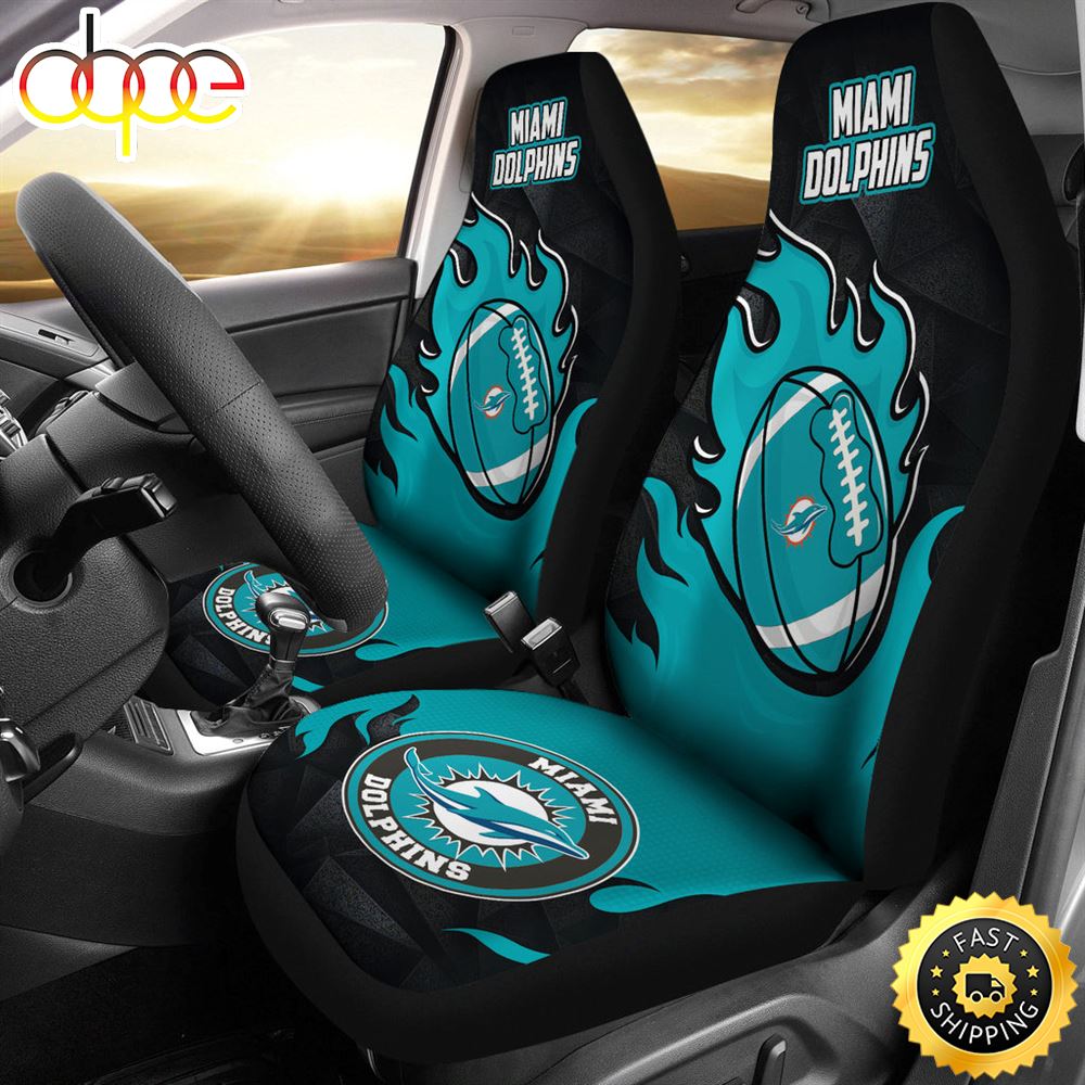 Miami Dolphins Car Seat Covers Fire Ball Flying Nfl Sport Custom For Fan Tx7yrv