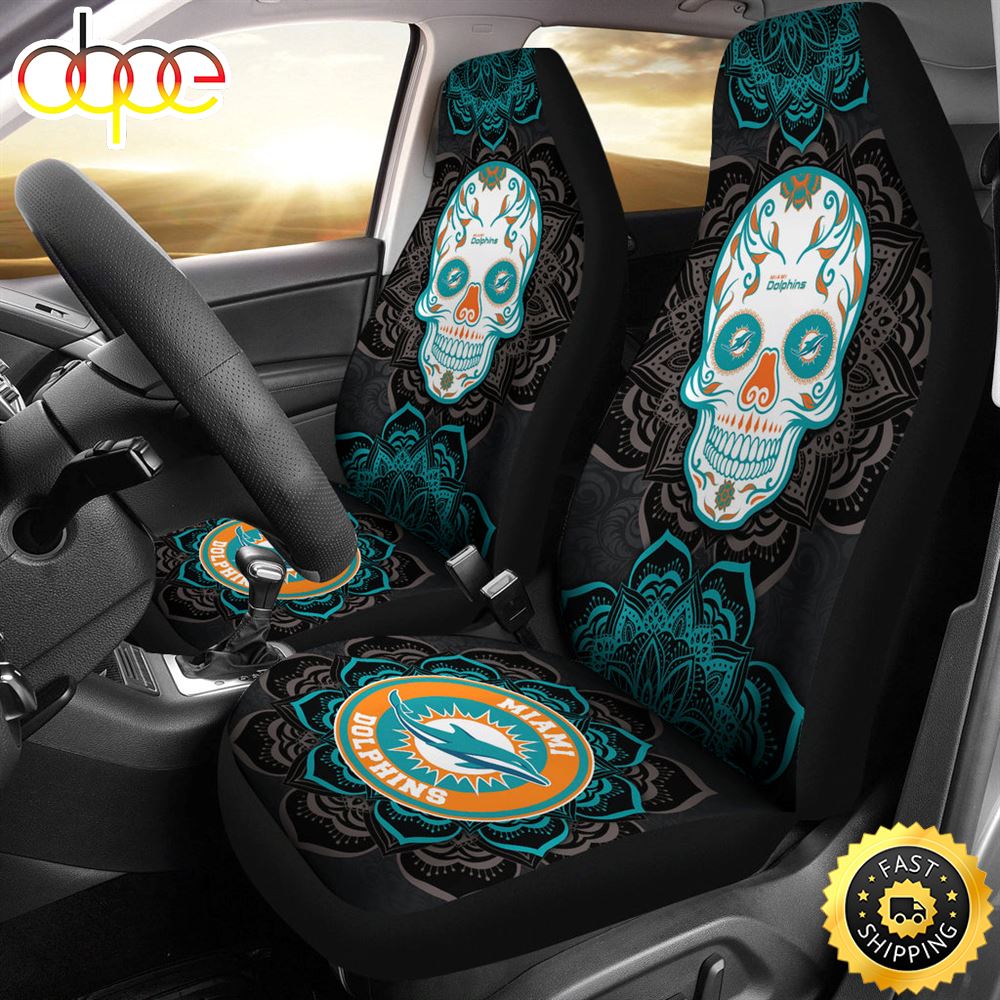 Miami Dolphins Car Seat Covers Nfl Skull Mandala For Fan Hilayp