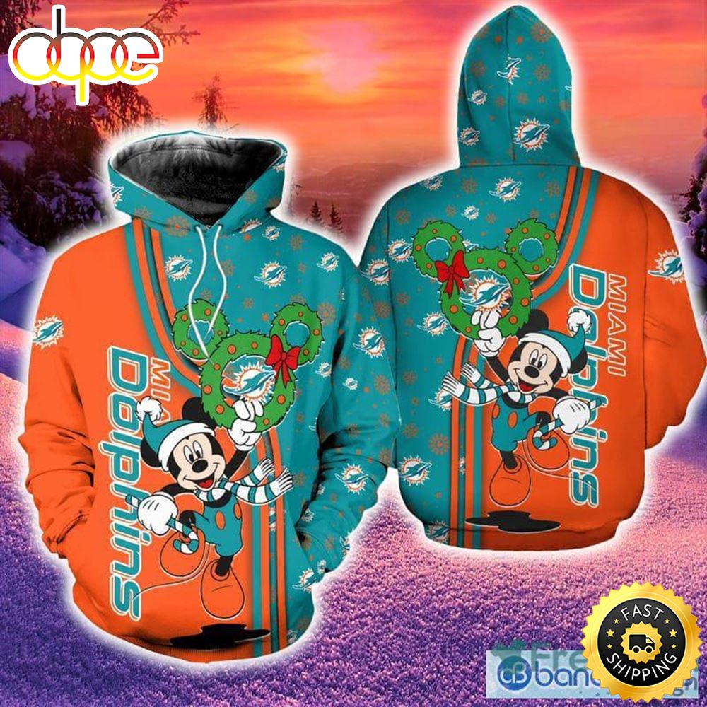 Miami Dolphins Disney Mickey Funny Hoodie Zip Hoodie Print Holiday Gift For Fans Christmas Xybzkg