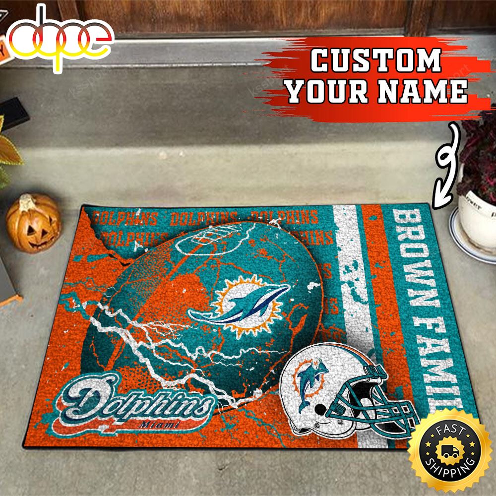 Miami Dolphins NFL Custom Your Name Doormat Aogr34