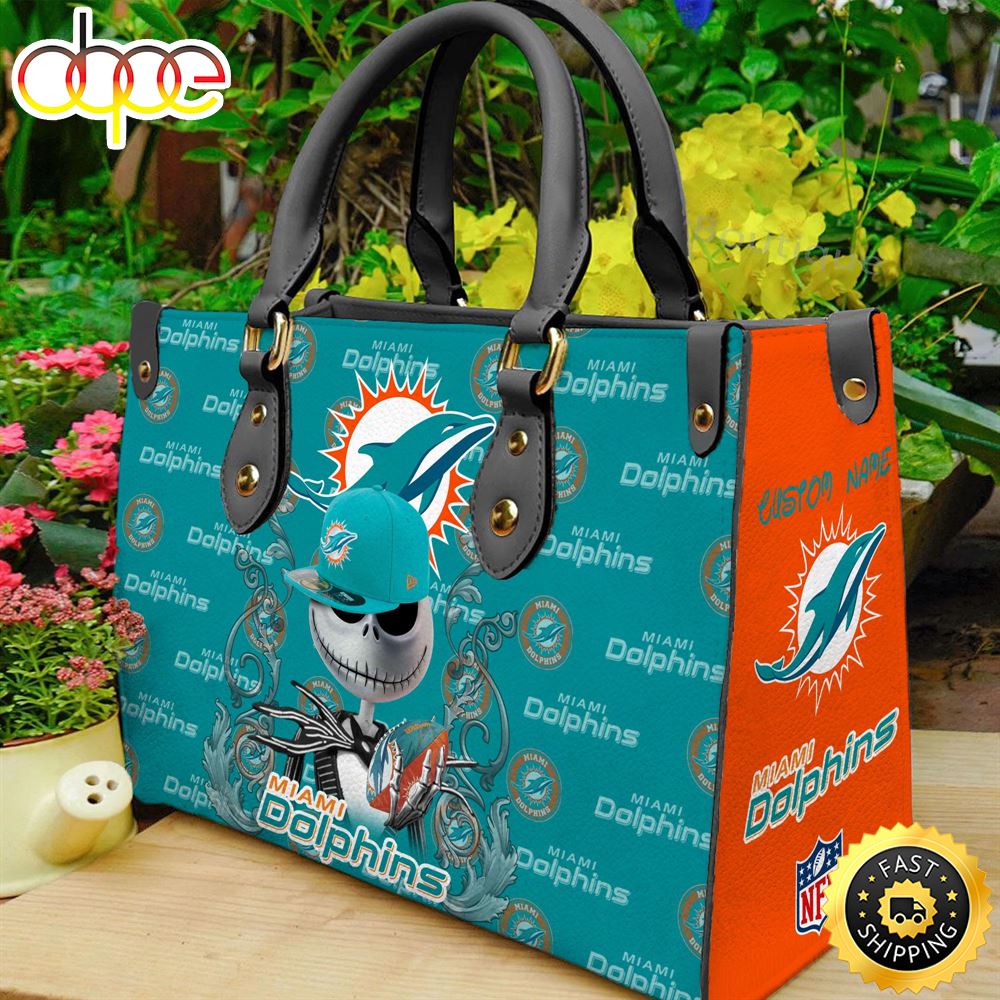 Miami Dolphins NFL Jack Skellington Women Leather Bag Pgmnb5
