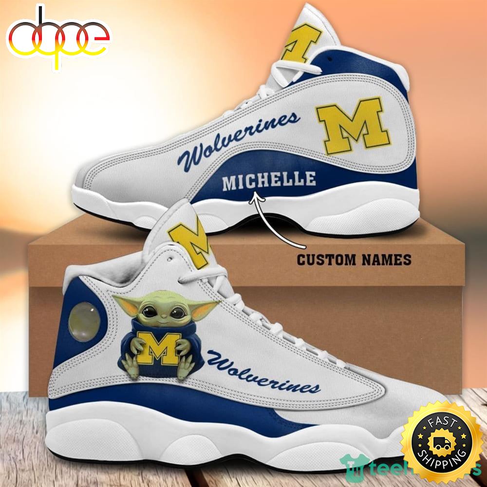 Michigan Wolverines Fans Baby Yoda Custom Name Air Jordan 13 Sneaker Shoes De4h0m