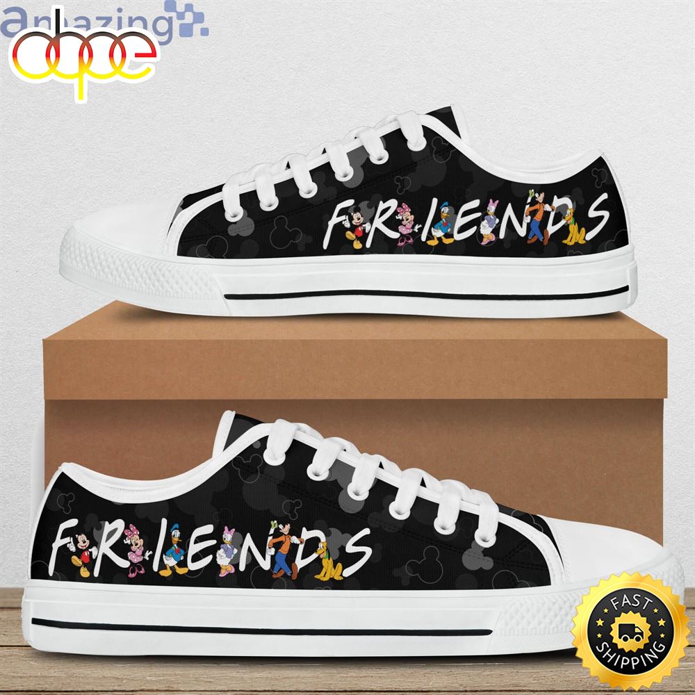 Mickey Friends Black Pattern Disney Cartoon Sneakers Low Top Shoes Zgabaz