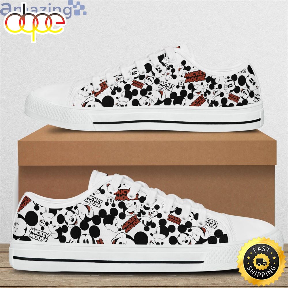 Mickey Mouse Head Black White Disney Cartoon Sneakers Low Top Canvas Shoes Zupzsv