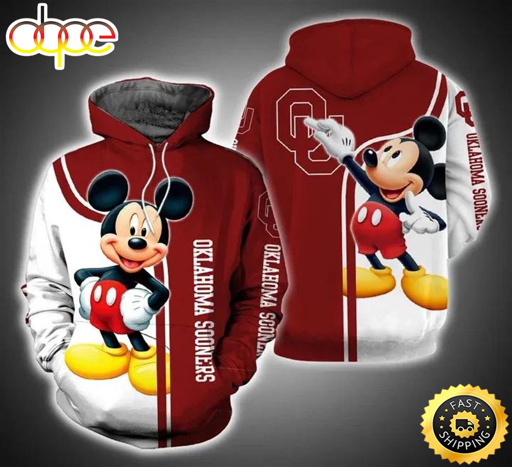 Mickey Mouse Paints Logo Oklahoma Sooners 3d Hoodie Unique Oklahoma Sooners Gifts Wimzek