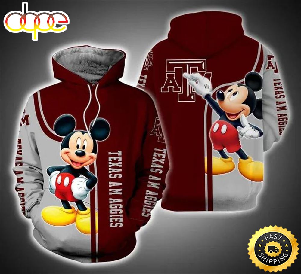 Mickey Mouse Paints Logo Texas A M Aggies 3d Hoodie College Gifts Bdtdjg