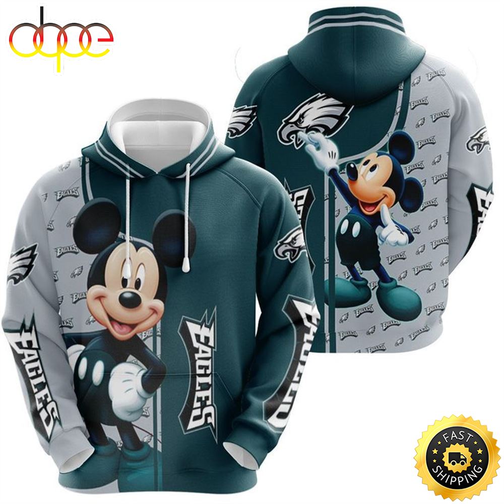 Mickey Mouse Paints Philadelphia Eagles Football 3d Hoodie All Over Printed Tiscnv
