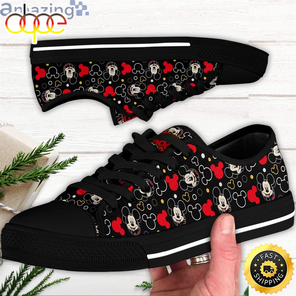 Mickey Mouse Smiling Red White Disney Cartoon Sneakers Low Top Canvas Shoes O17gls