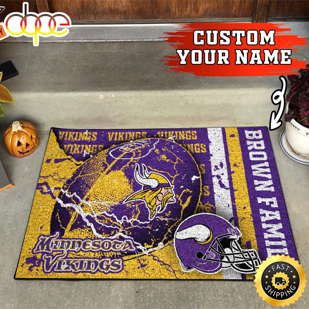 Minnesota Vikings NFL Custom Your Name Doormat Qhtlkg