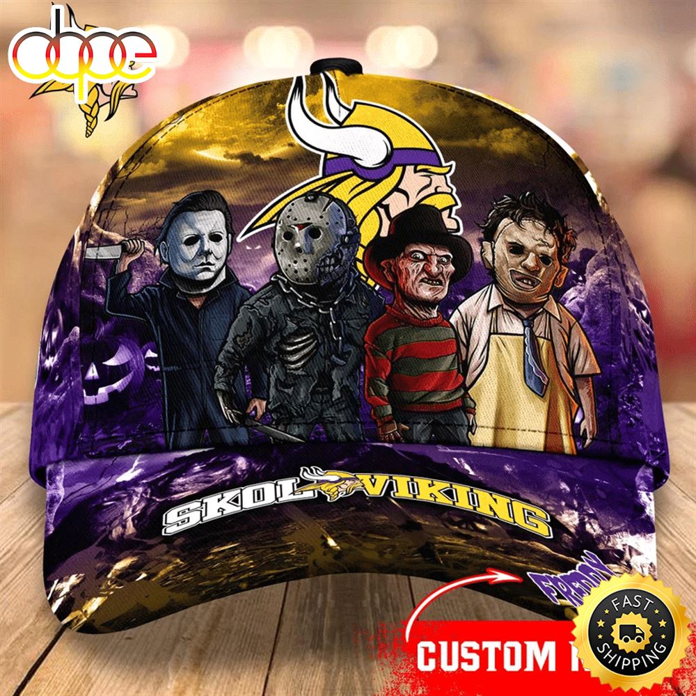 Minnesota Vikings Nfl Personalized Trending Cap Mixed Horror Movie Characters Llwfo1