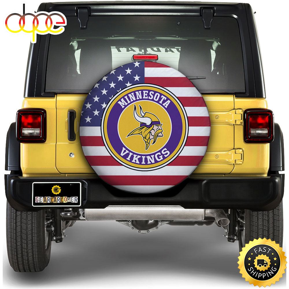 Minnesota Vikings Spare Tire Covers Custom US Flag Style Yalur2