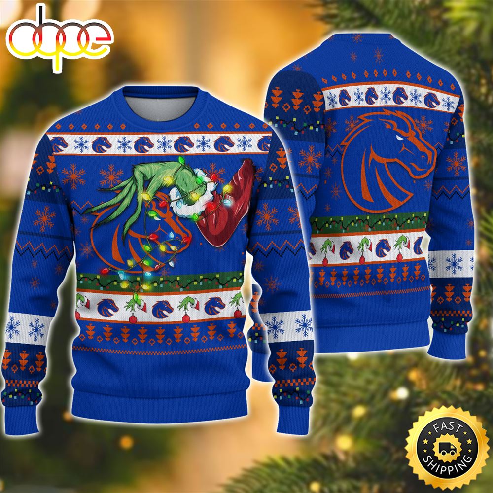 NCAA Boise State Broncos Grinch Christmas Ugly Sweater Ynd76z