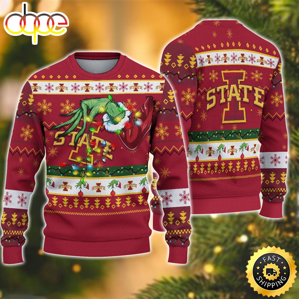 NCAA Iowa State Cyclones Grinch Christmas Ugly Sweater Lvnwbm