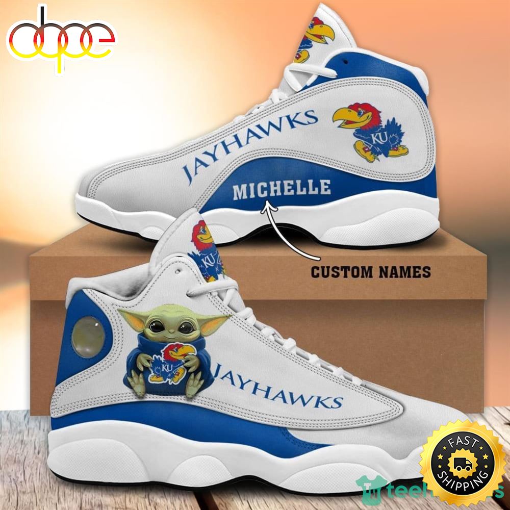 NCAA Kansas Jayhawks Custom Name Baby Yoda Air Jordan 13 Shoes Rnfuef