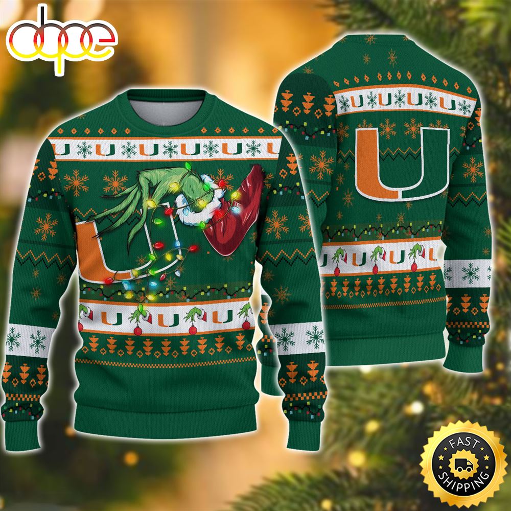 NCAA Miami Hurricanes Grinch Christmas Ugly Sweater Ncod0r