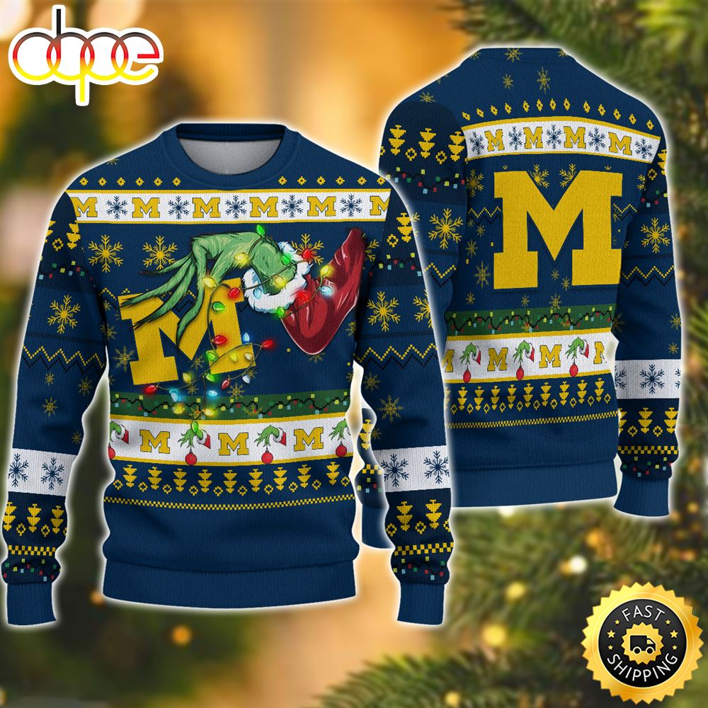 NCAA Michigan Wolverines Grinch Christmas Ugly Sweater Cexhkv