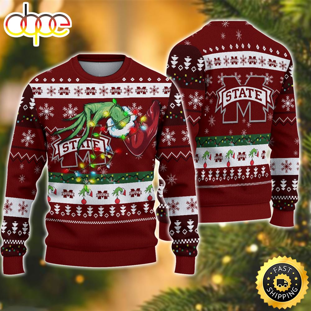NCAA Mississippi State Bulldogs Grinch Christmas Ugly Sweater Ncmbaq