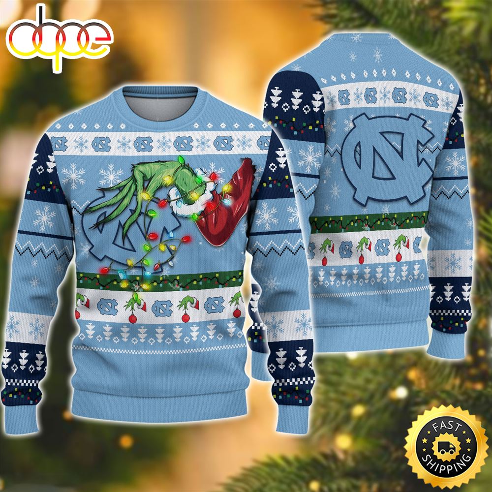 NCAA North Carolina Tar Heels Grinch Christmas Ugly Sweater C2u6jn