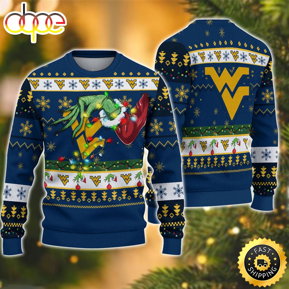 NCAA West Virginia Mountaineers Grinch Christmas Ugly Sweater Mfle3l