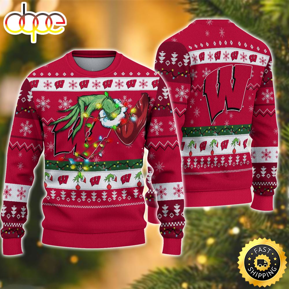 NCAA Wisconsin Badgers Grinch Christmas Ugly Sweater Sooh2r