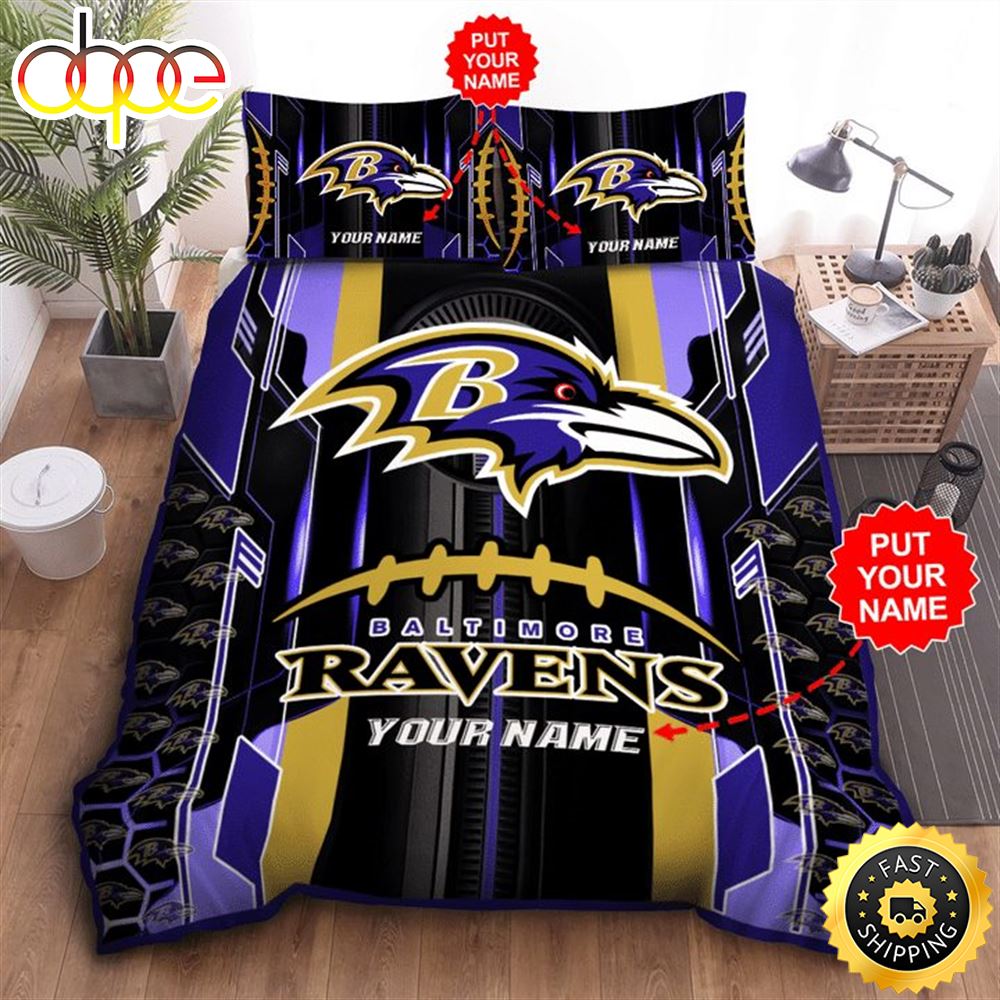 NFL Baltimore Ravens Custom Name Black Purple Bedding Set Oatldj