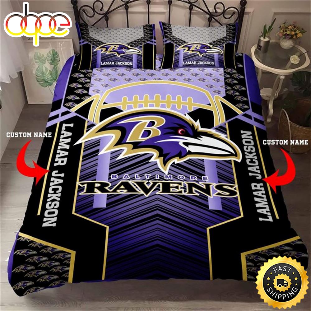 NFL Baltimore Ravens Custom Name Purple Black Bedding Set Vvl5dq