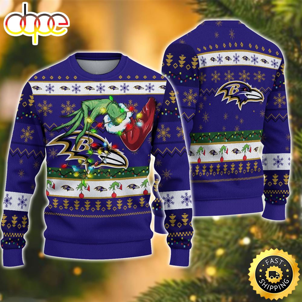 NFL Baltimore Ravens Grinch Christmas Ugly Sweater Kse0qq